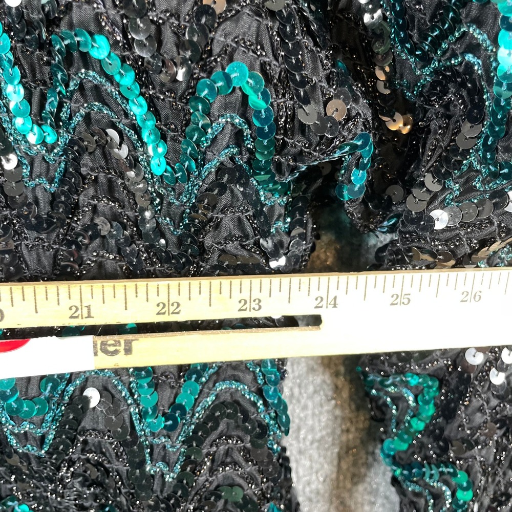 Vintage Givenchy Top Womens 18 W Black Teal Sequin Zigzag West Germany 80s Art - Picture 11 of 12